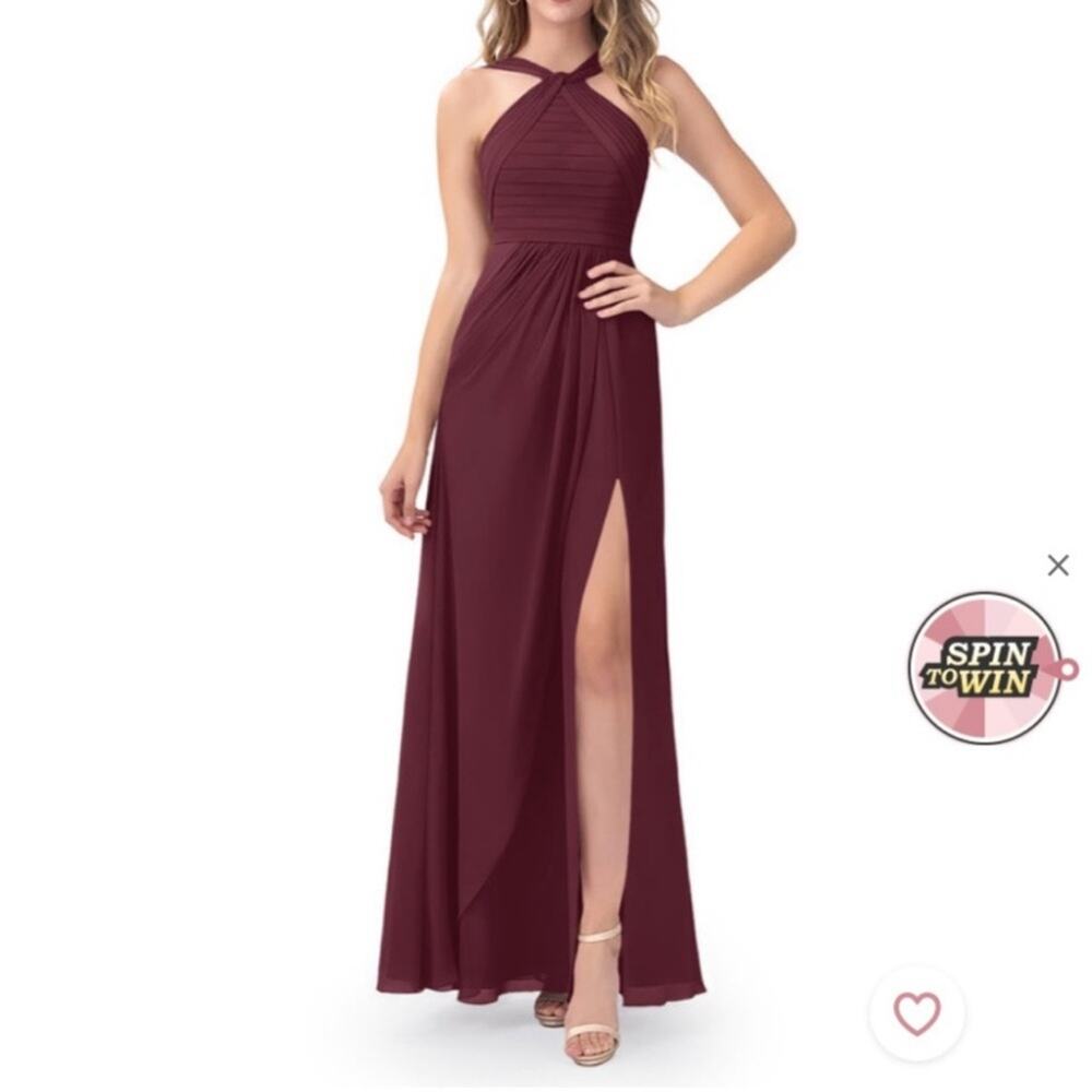 AZAZIE New Mellie Cabernet Pleated Sleeveless Halter Maxi Evening Formal Dress